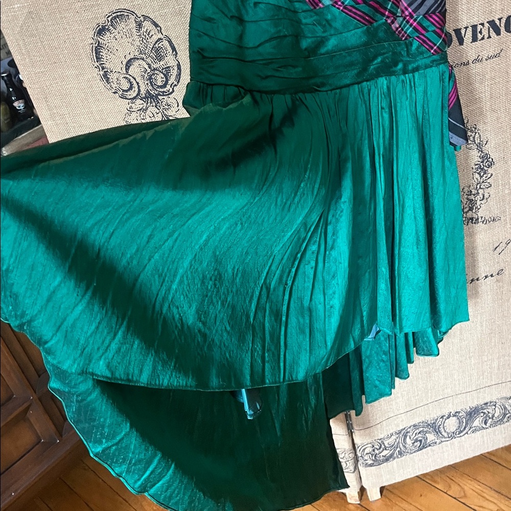 80s Strapless Plaid Pink and Green Dress - Picture 7 of 14